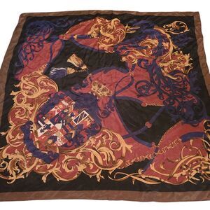 VTG Bill Blass Silk Scarf Black Brown Bordered 31 X 30 Coat Of Arms Regal